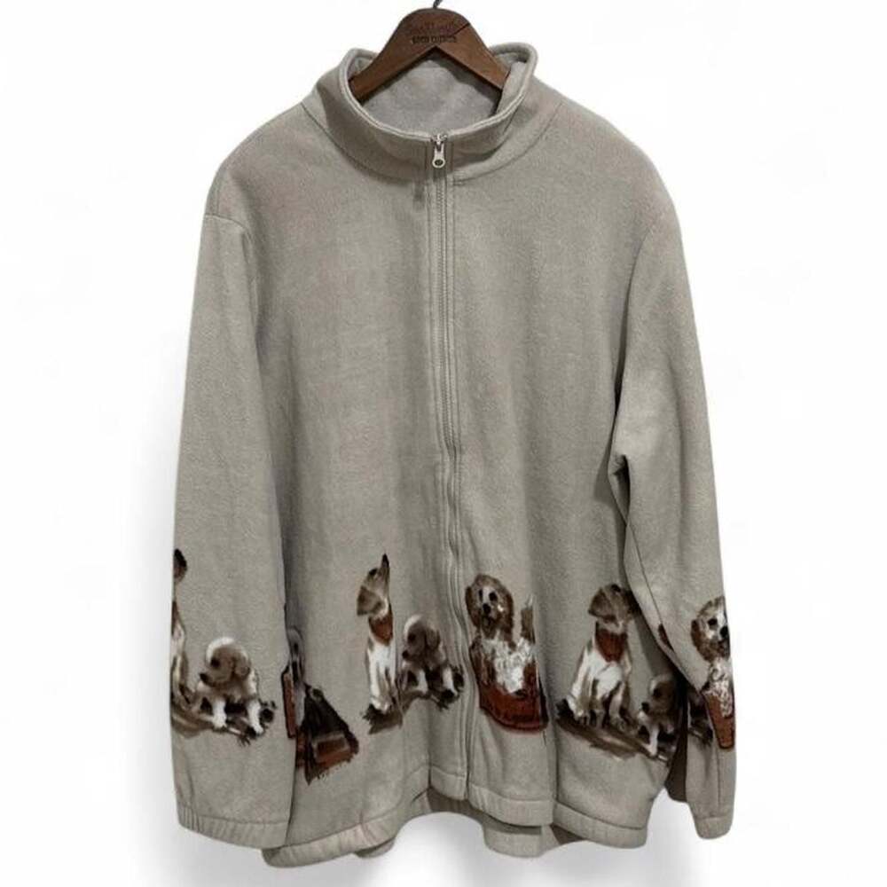 Vintage Blair Puppy Dog Print Full Zip Fleece Jacket 2XL